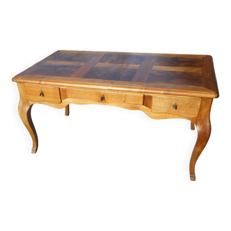 large double-sided walnut desk 3 drawers 2 pulls