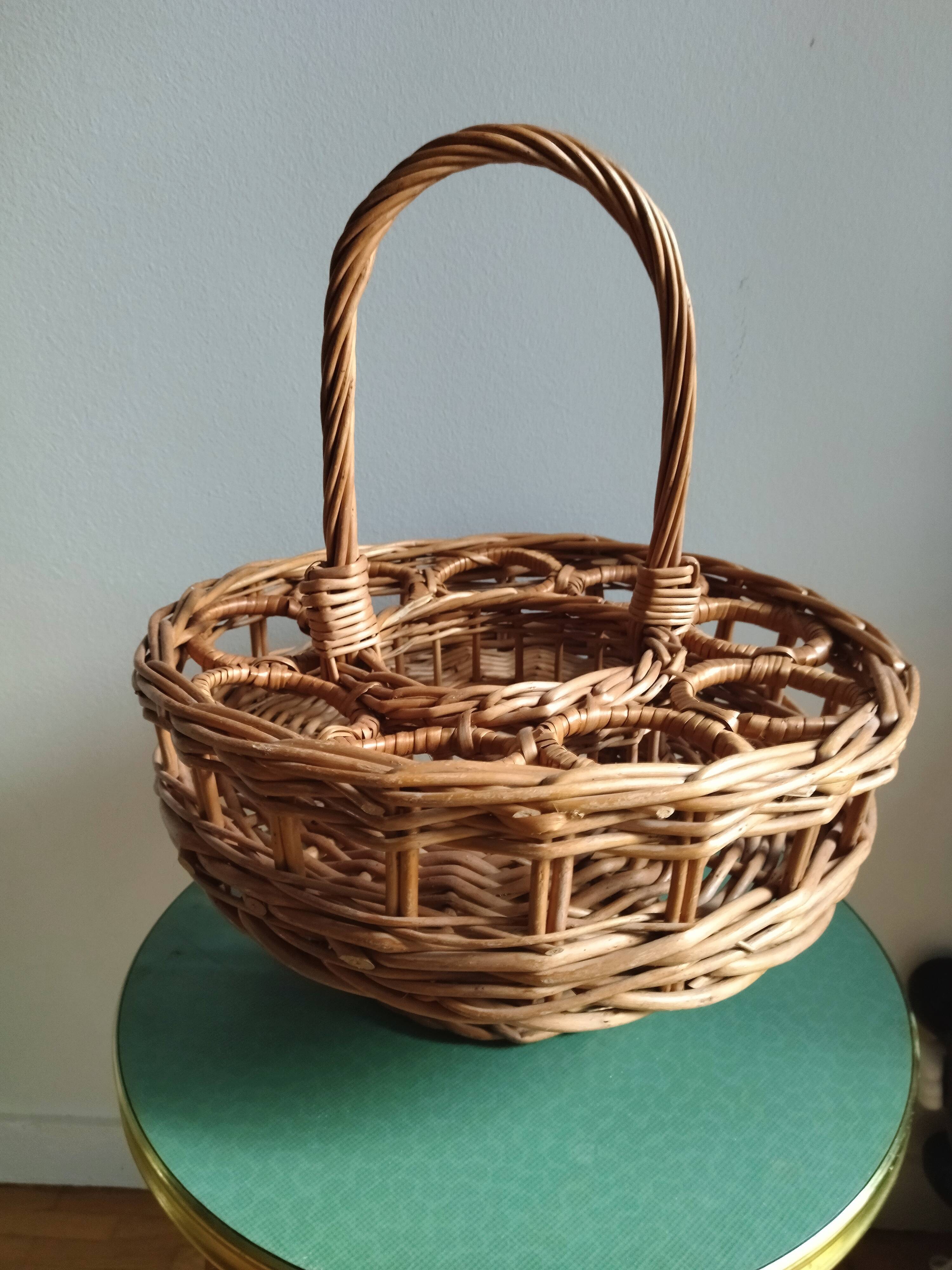 Porte bouteille et verres en osier tressé
