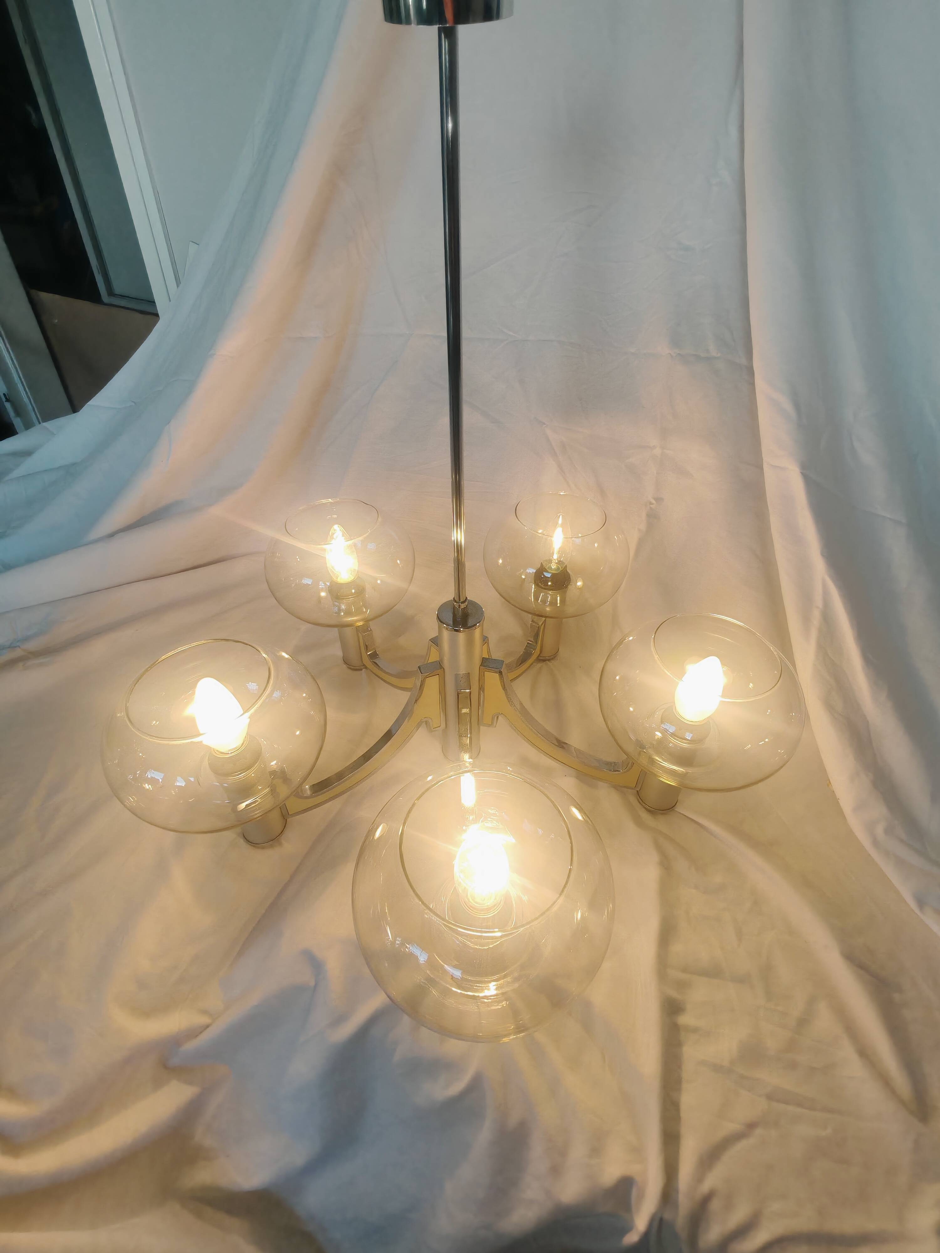 5-branched chandelier by Sciolari, Italy, space age, 1970