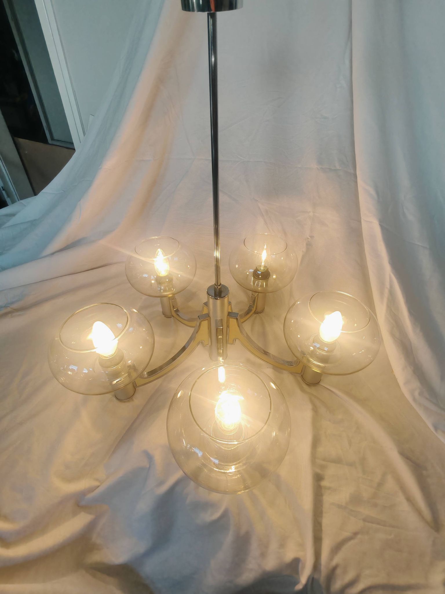 5-branched chandelier by Sciolari, Italy, space age, 1970