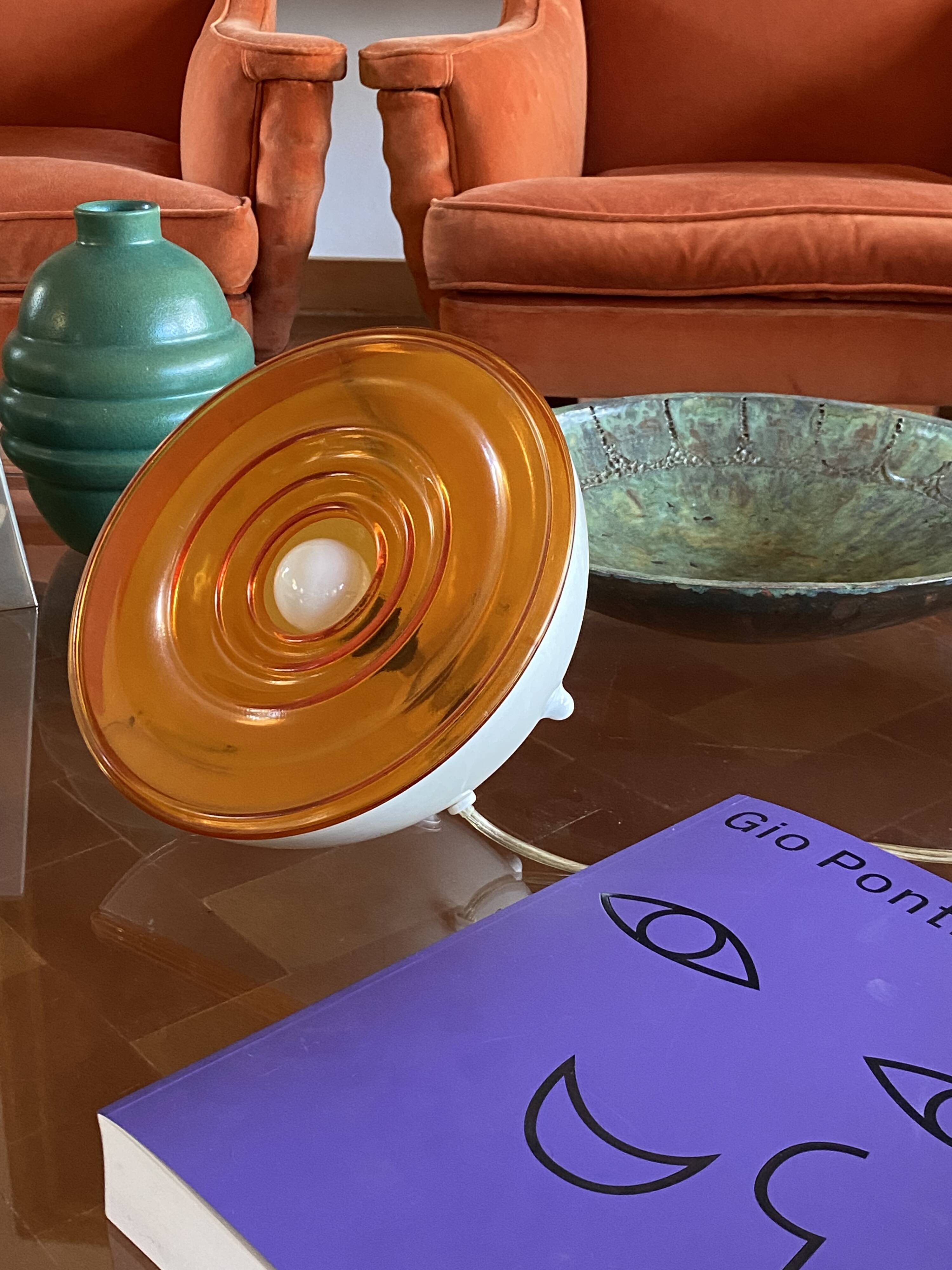 Space Age Orange glass table lamp, France 1970s