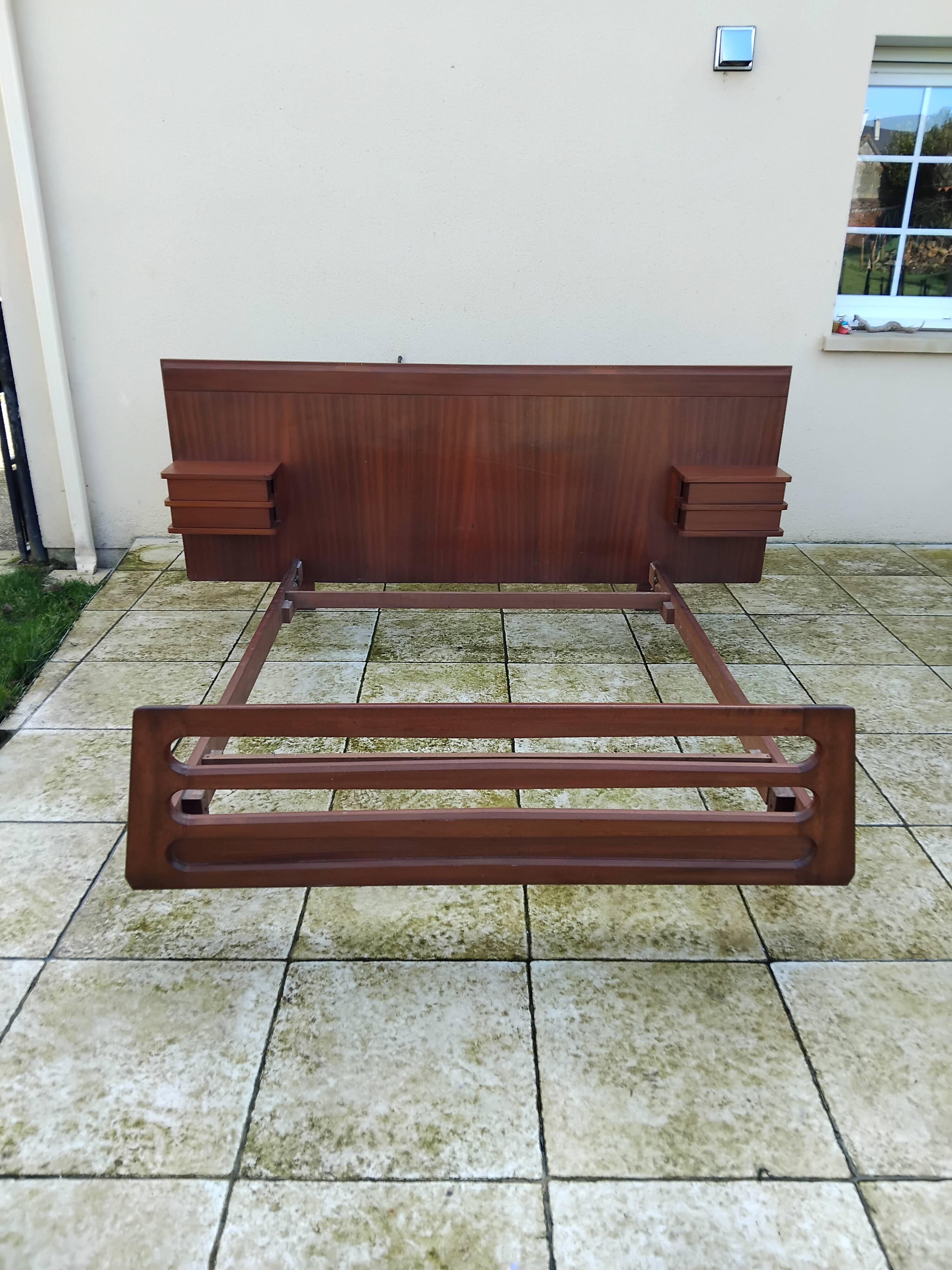 Vintage Scandinavian teak adult bed from the 60s and 70s bedside table.