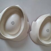 Pair of biomorphic bowls Salins France moss green, 1950s