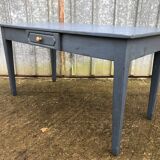 Reconstruction period oak table with 1 drawer painted blue.