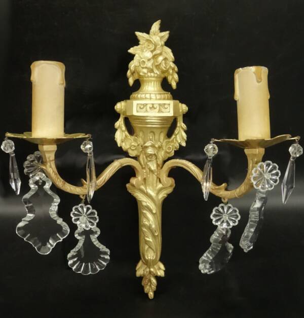 Pair of Louis XVI style tassel sconces, early 1900s - bronze & glass