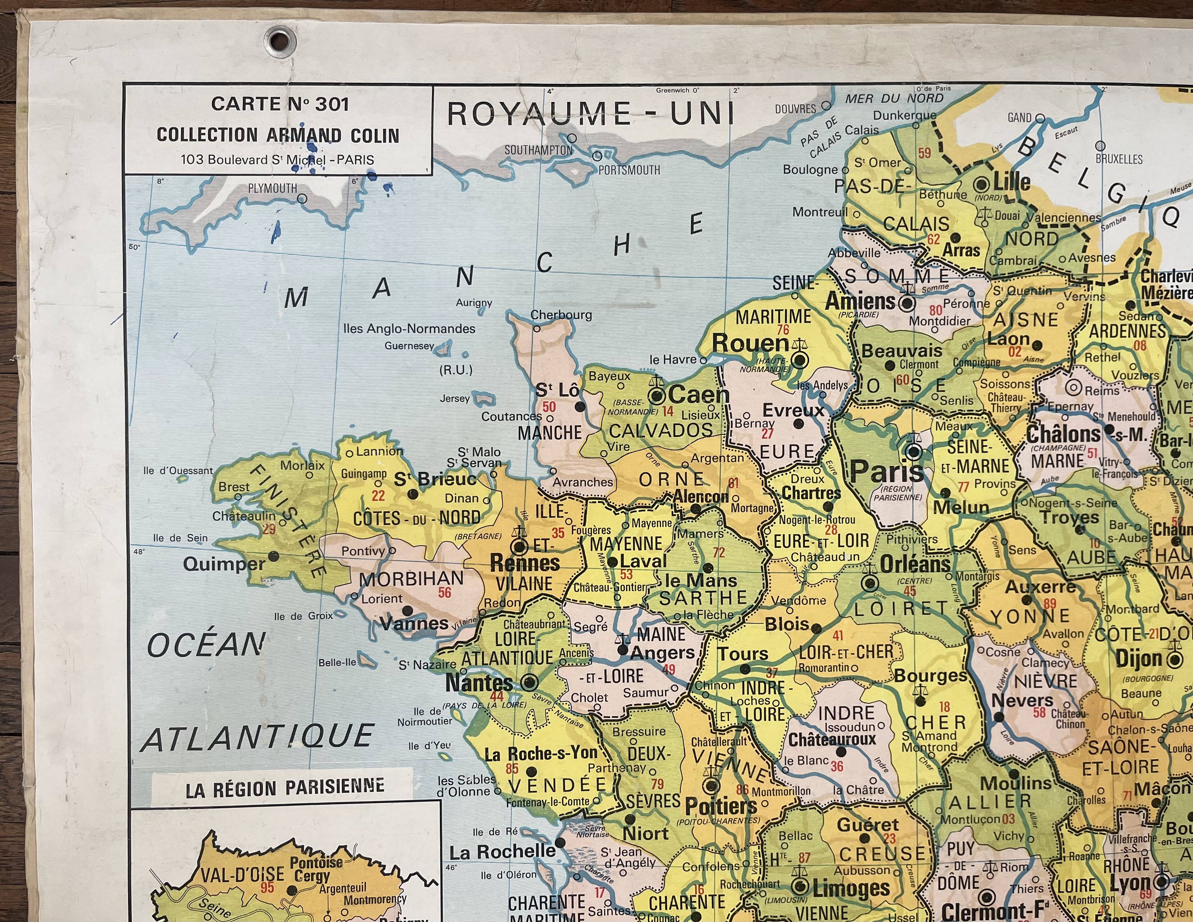 Old Vidal-Lablache map 301, 1950 - France, departments, rivers