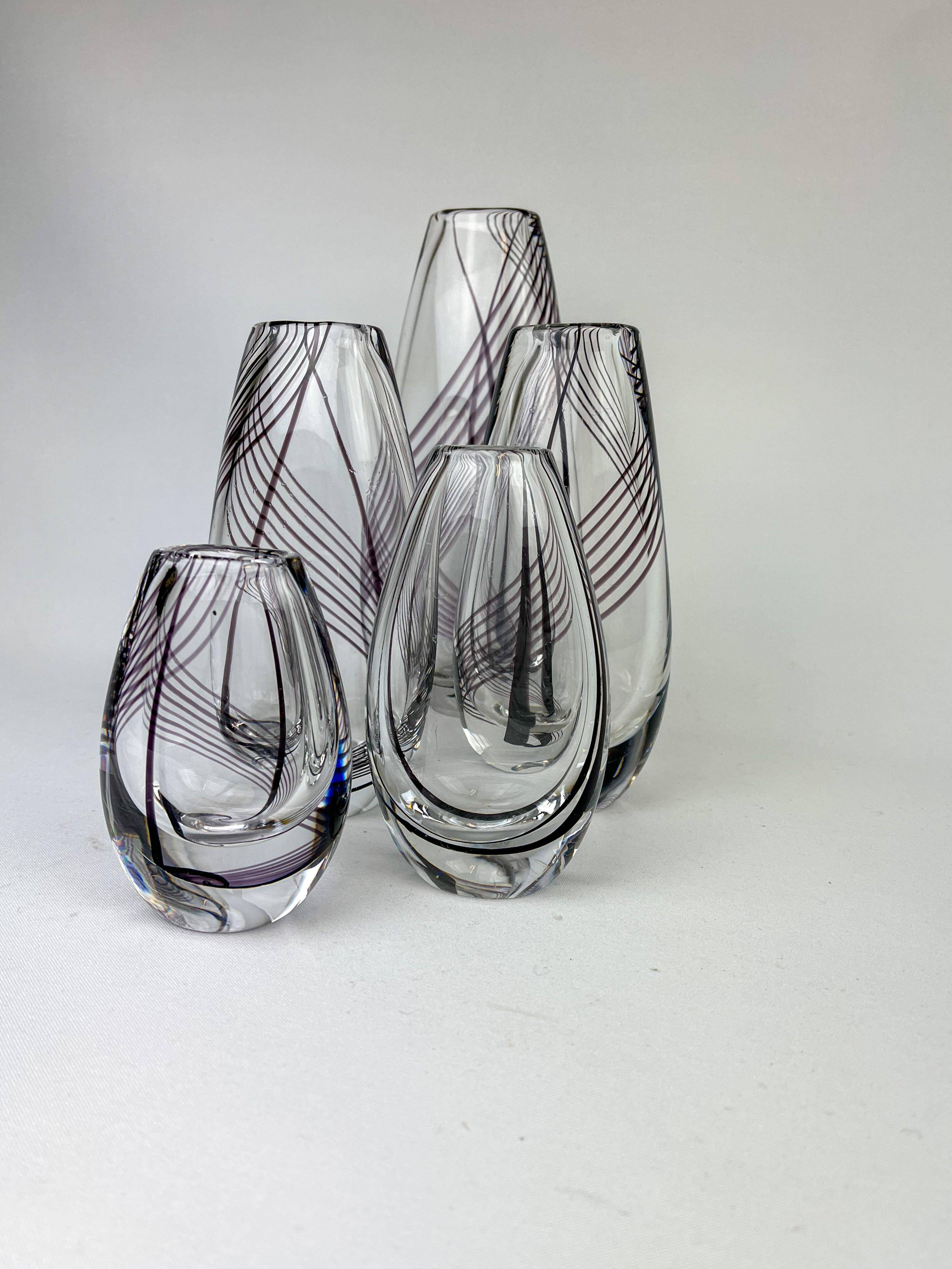 Midcentury collection of art glass vases by Vicke Lindstrand for Kosta Sweden.