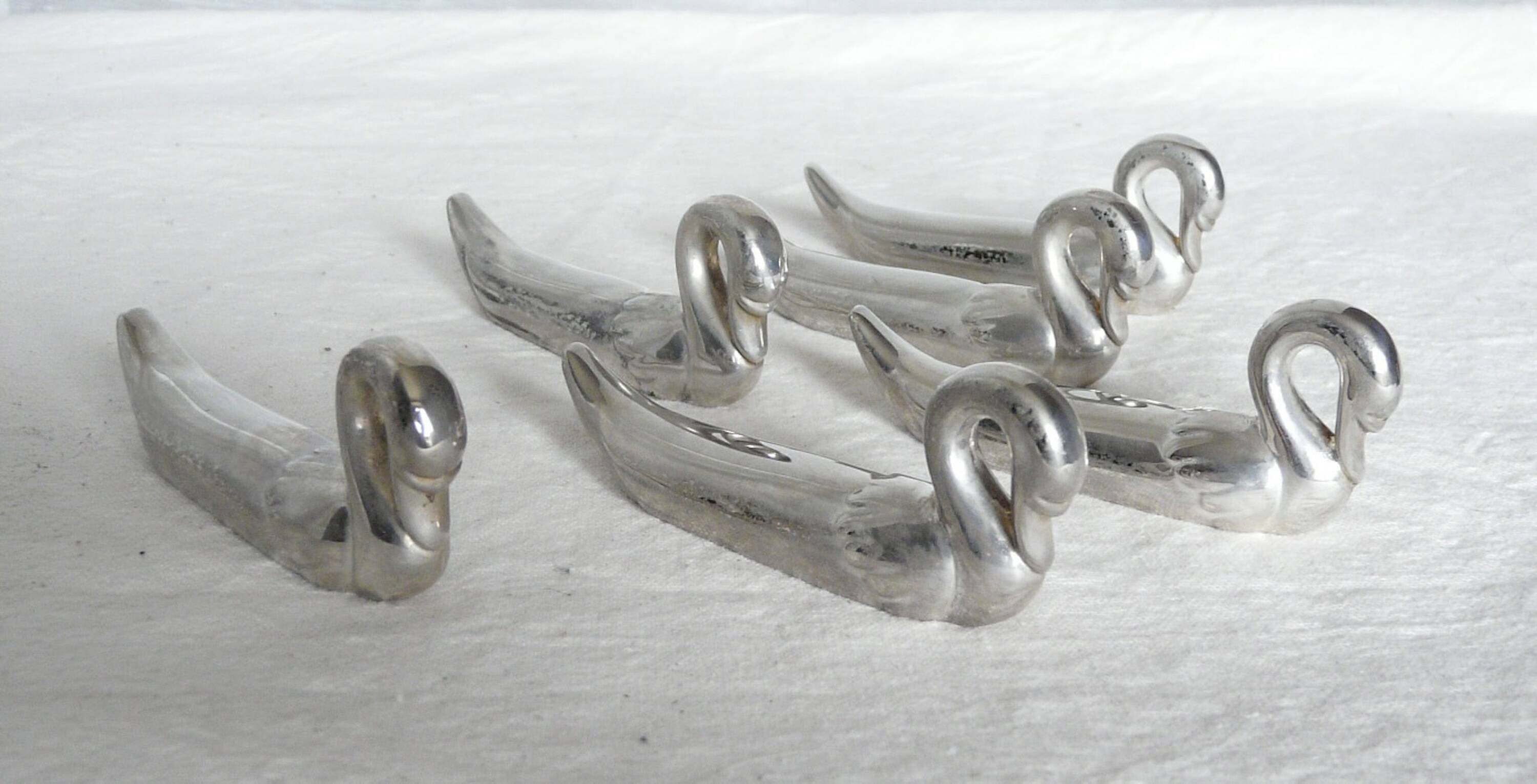 Set of 6 silver-plated swan-shaped knife rests, 1960