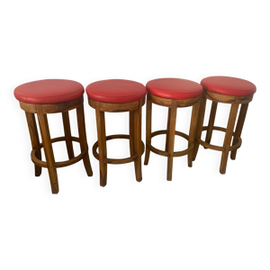 Lot 4 tabourets - cuir rouge
