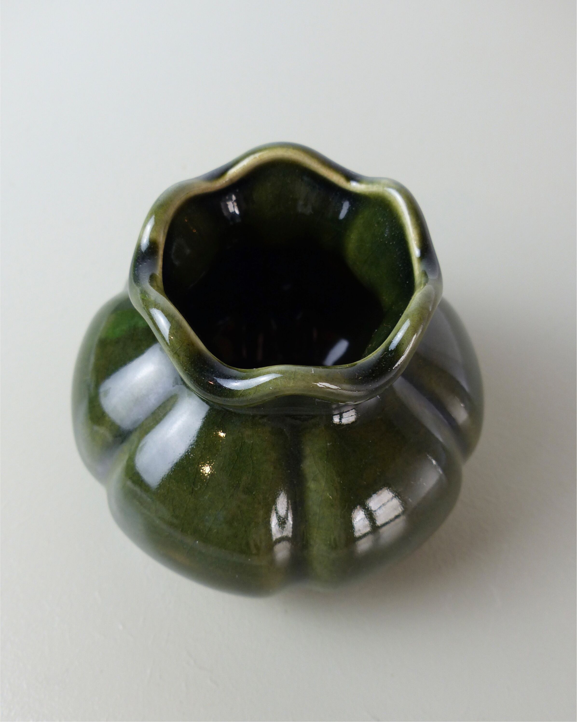 Small corolla vase in khaki glazed ceramic