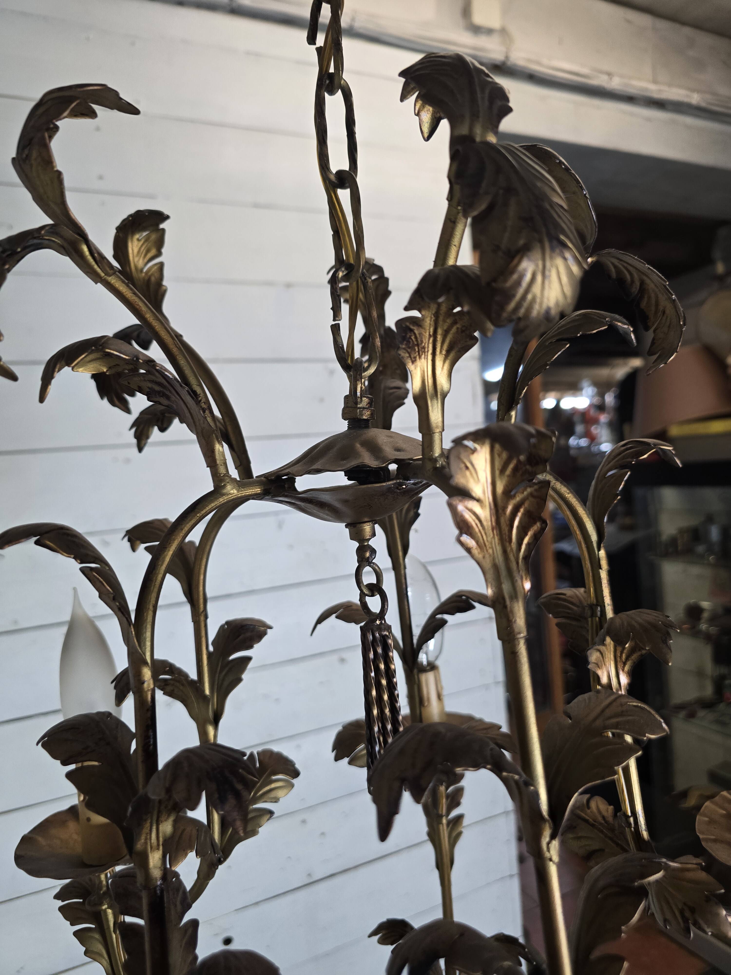 Vintage 5-light foliage chandelier in gold metal
