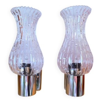 Chrome metal and tulip glass wall lights, 1970