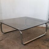 Chrome tubular metal and smoked glass coffee table