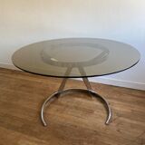 Round table vintage smoked glass 1970