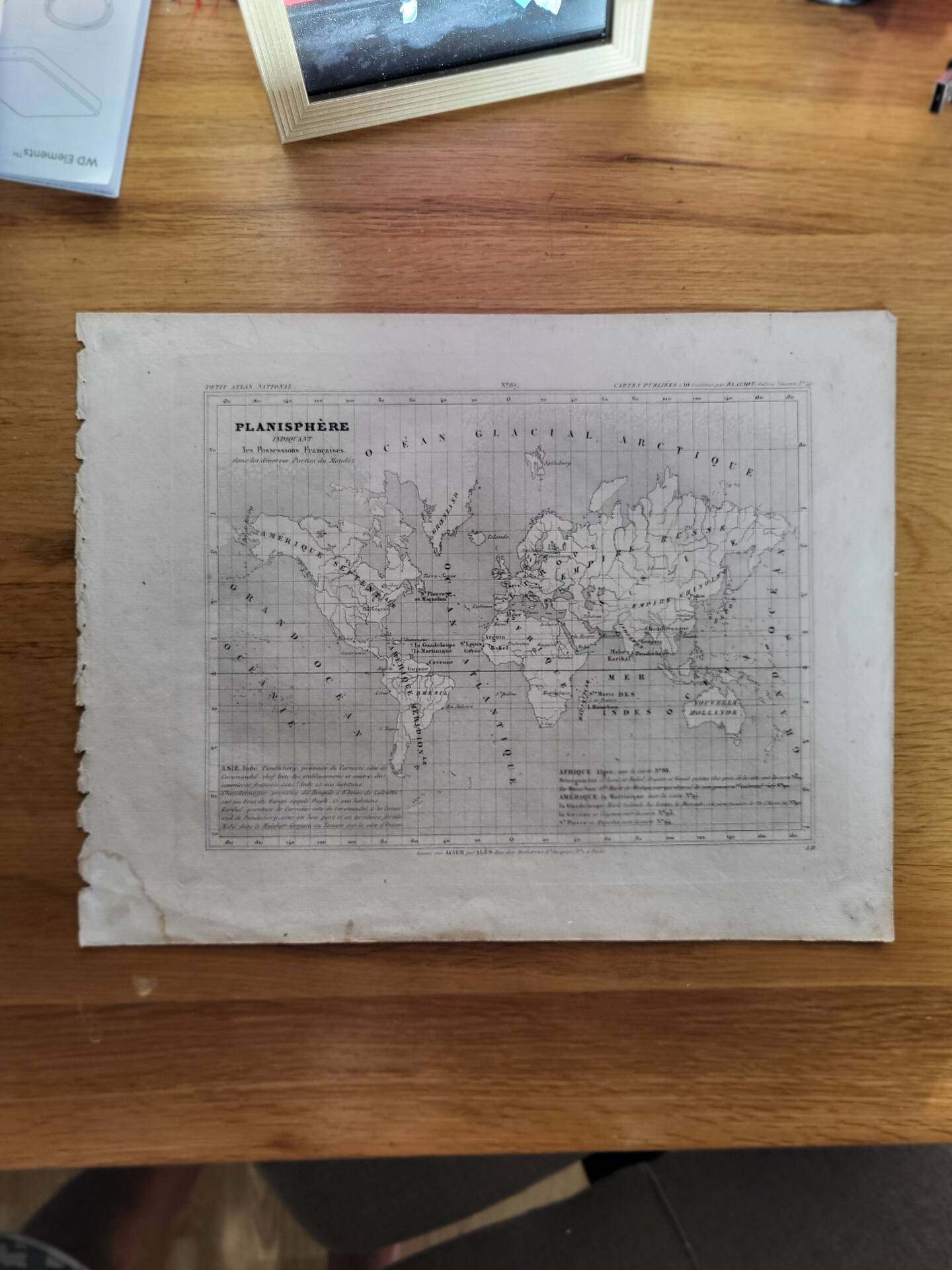 Original engraving, Levasseur world map – Mid 19th century
