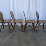 Set of 4 Vintage Tyrolean Heart Cutout Wooden Dining Chairs
