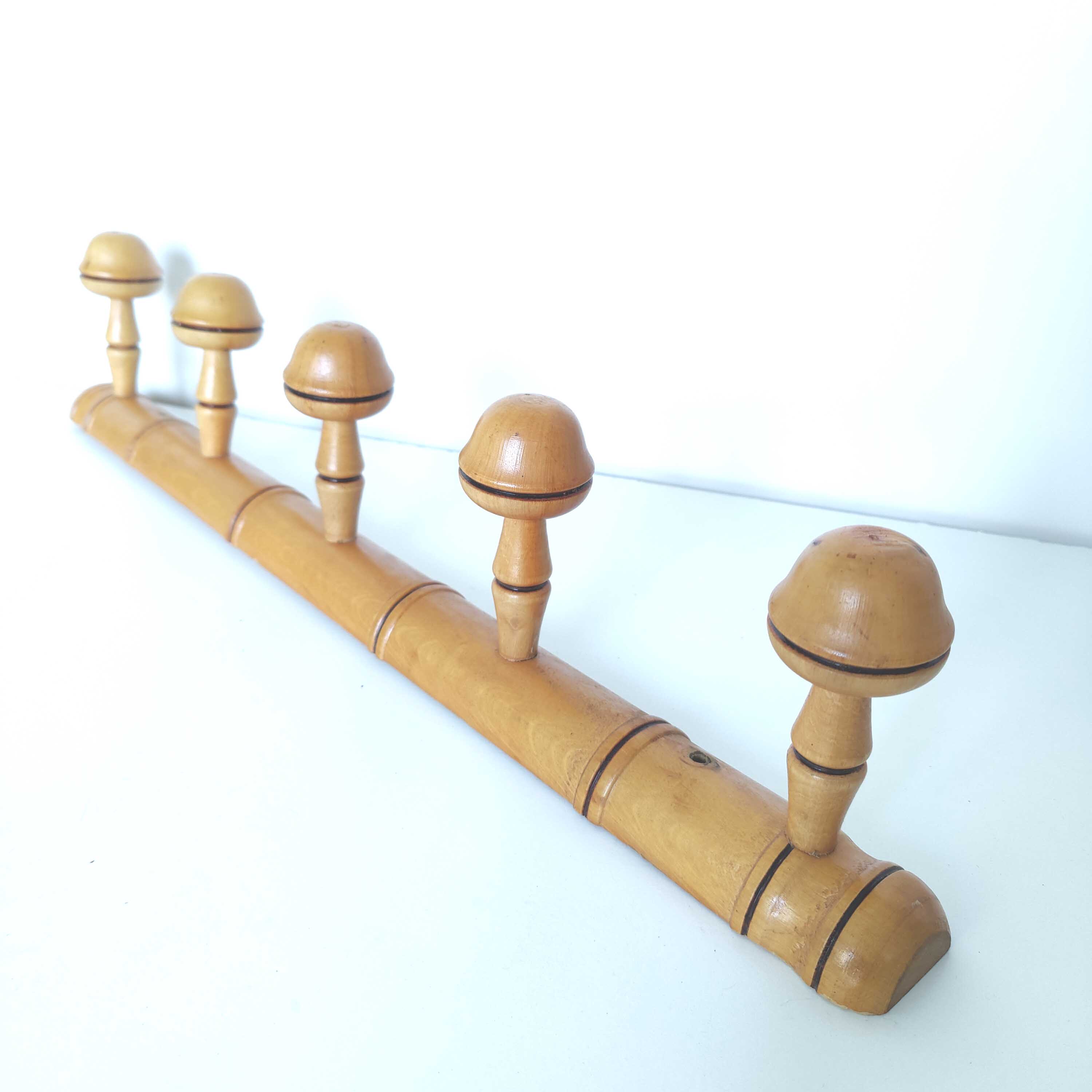 Bamboo style wooden coat rack 5 hooks