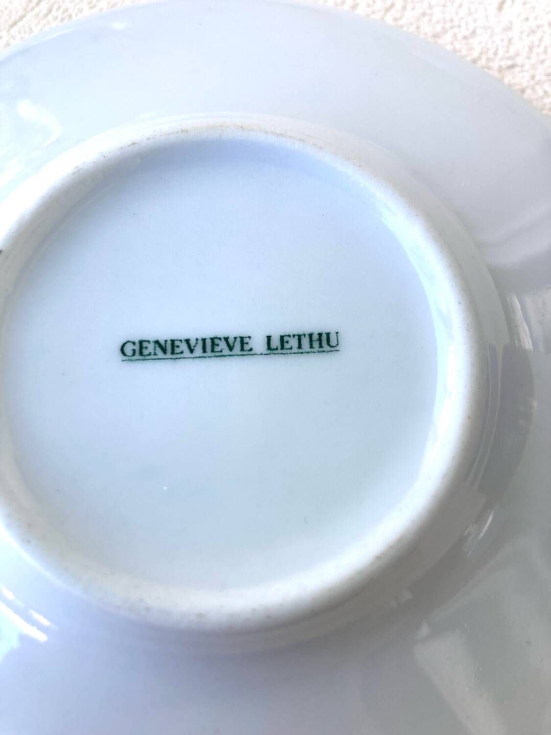6 Genevieve Lethu Blue and White Coffee Cups and Saucers