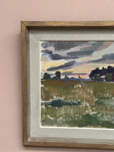 Oil on Canvas “Evening at Haymaking Time” by Bernhard Önstad, Framed 48.5×43cm