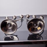 Pair of art deco candlesticks in stainless steel 3 flames, Spain, 1970