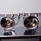 Pair of art deco candlesticks in stainless steel 3 flames, Spain, 1970