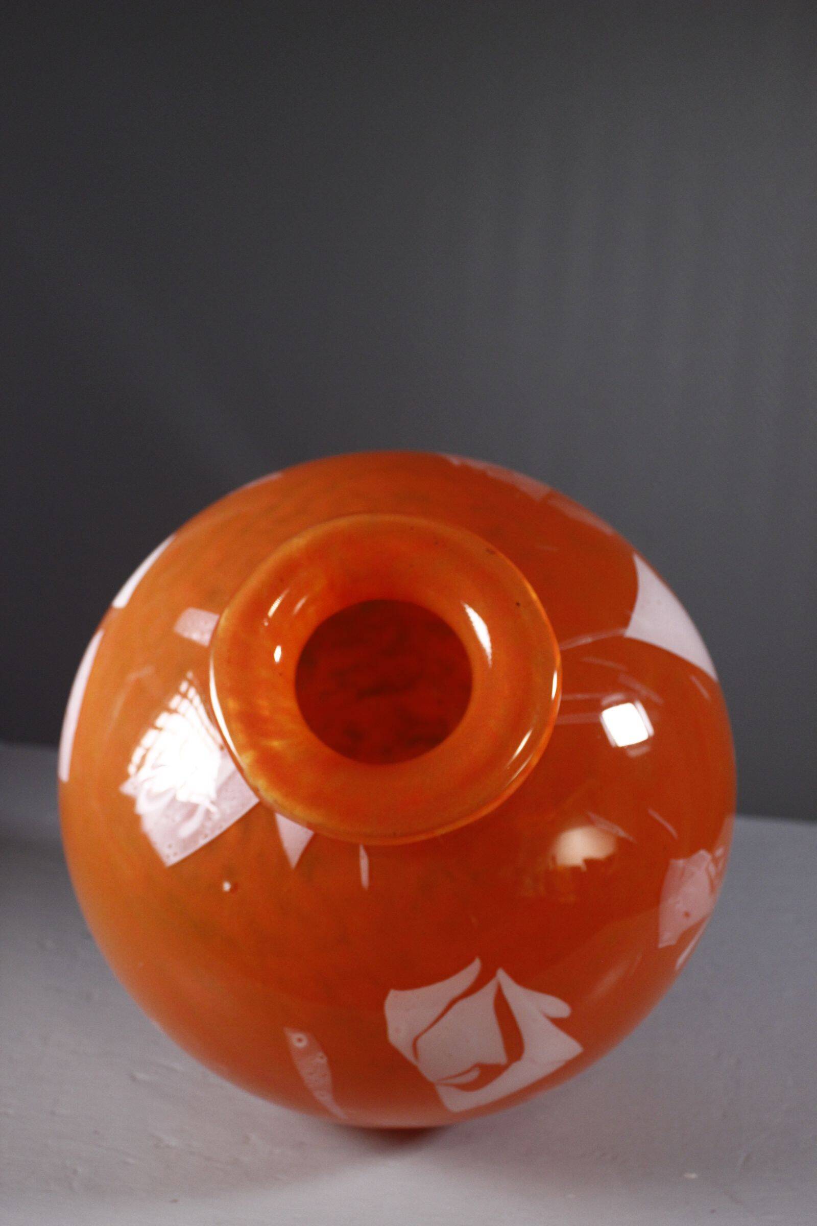LORRAIN Daum Croismare Nancy Large orange and white marbled vase 1920s