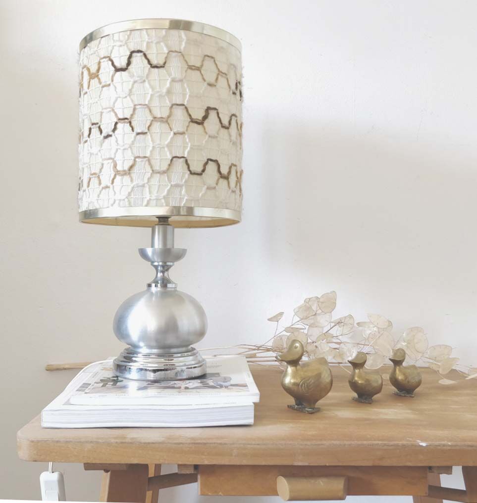 Seventies lamp brushed aluminum and wool