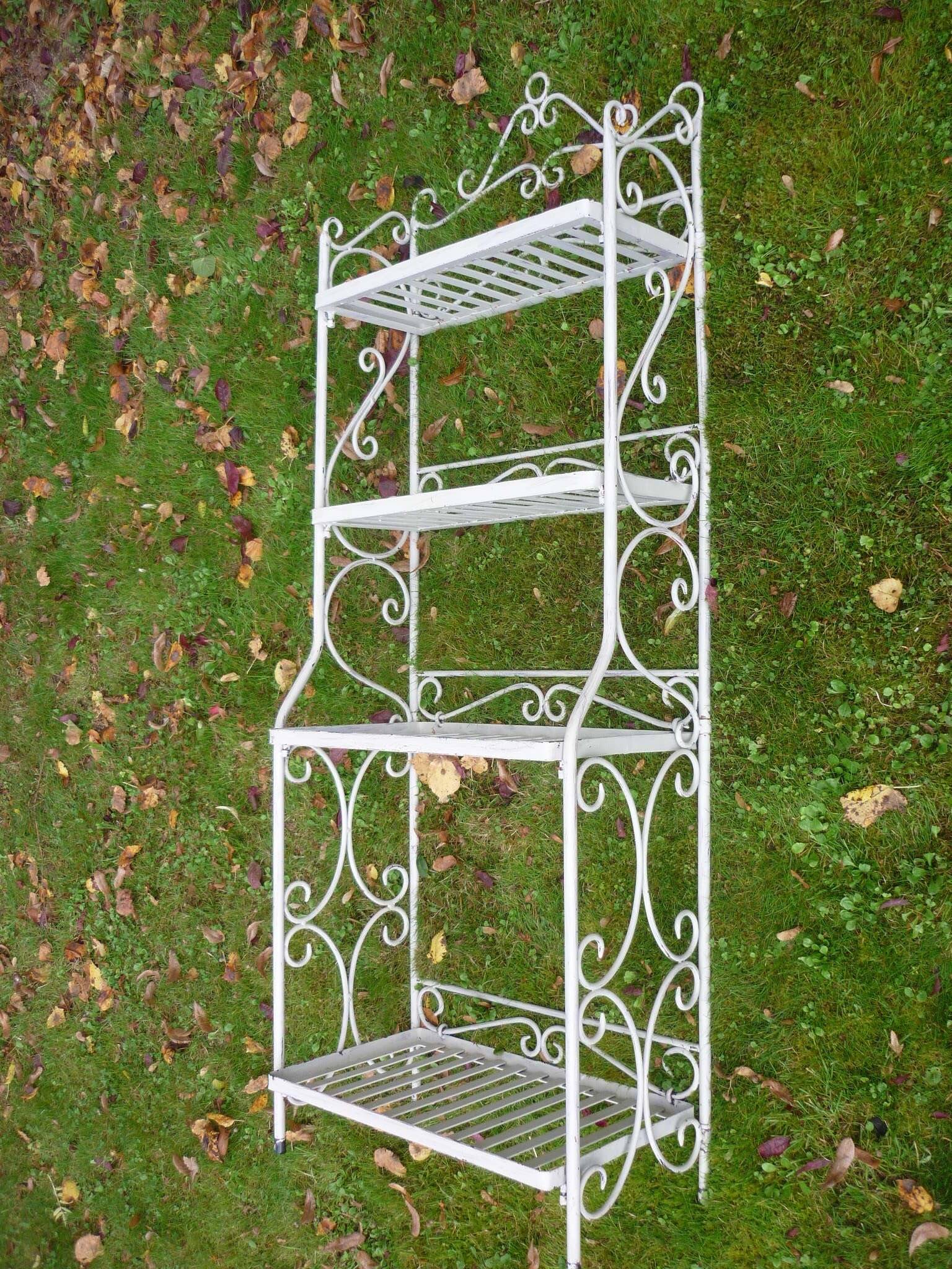 White wrought iron folding shelf