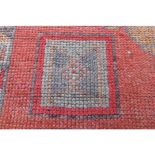 1970s Turkish Oushak Handmade Wool Cotton Red Area Rug 90x343