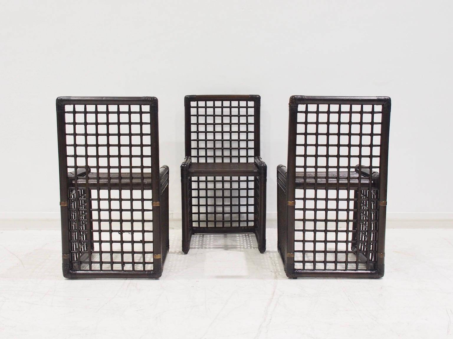 Ensemble de six chaises Afra et Tobia Scarpa en bambou et rotin