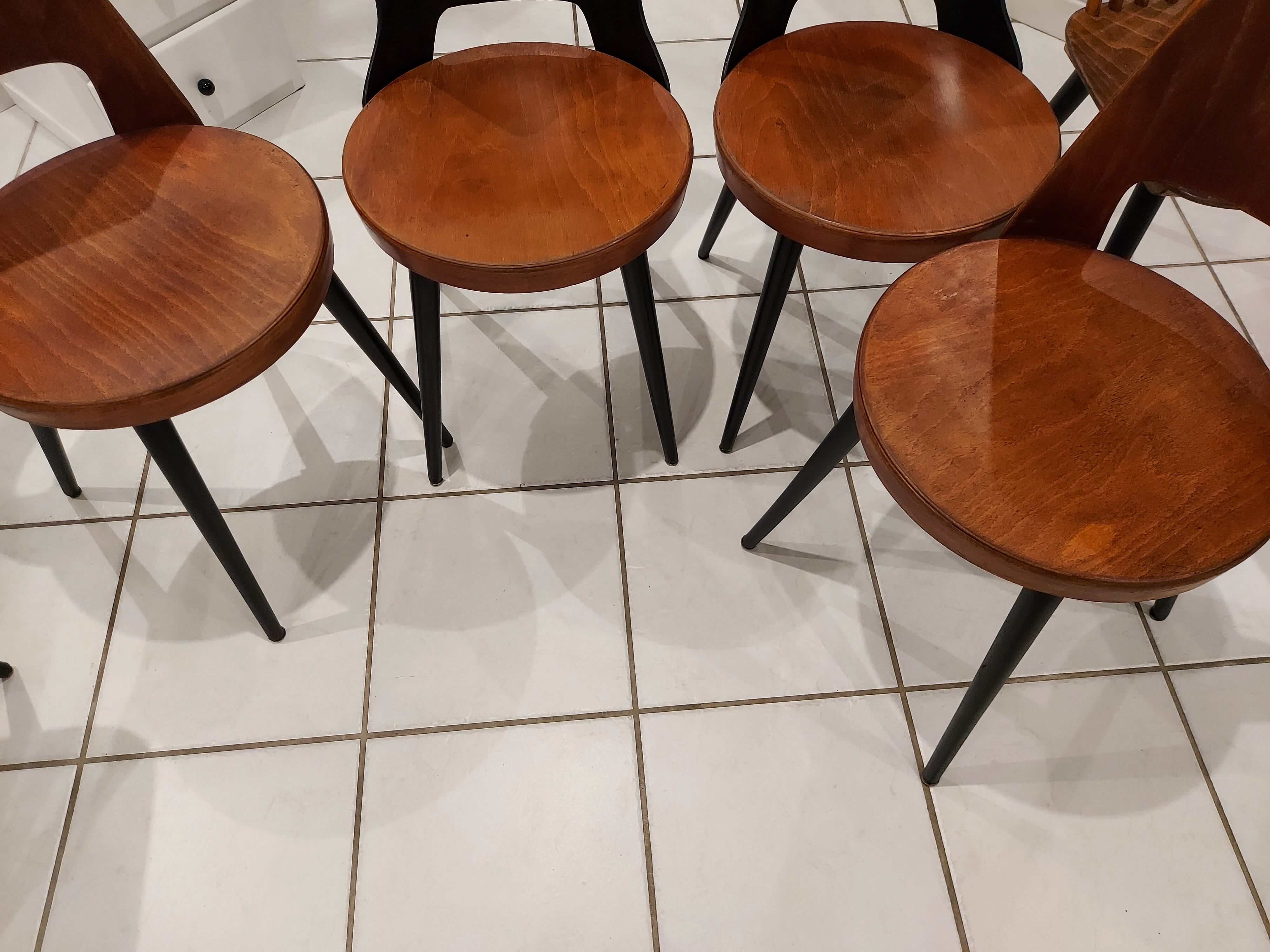 Suite of 6 chairs of Bistrot Baumann mismatched Mondor,Dove,Minuet