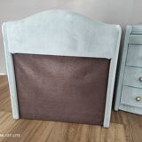 Pair of vintage bedside tables in celadon velvet