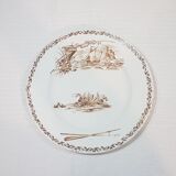 Set of 4 flat plates in Creil and Montereau earthenware model Marine, iron earth - Antique Fre