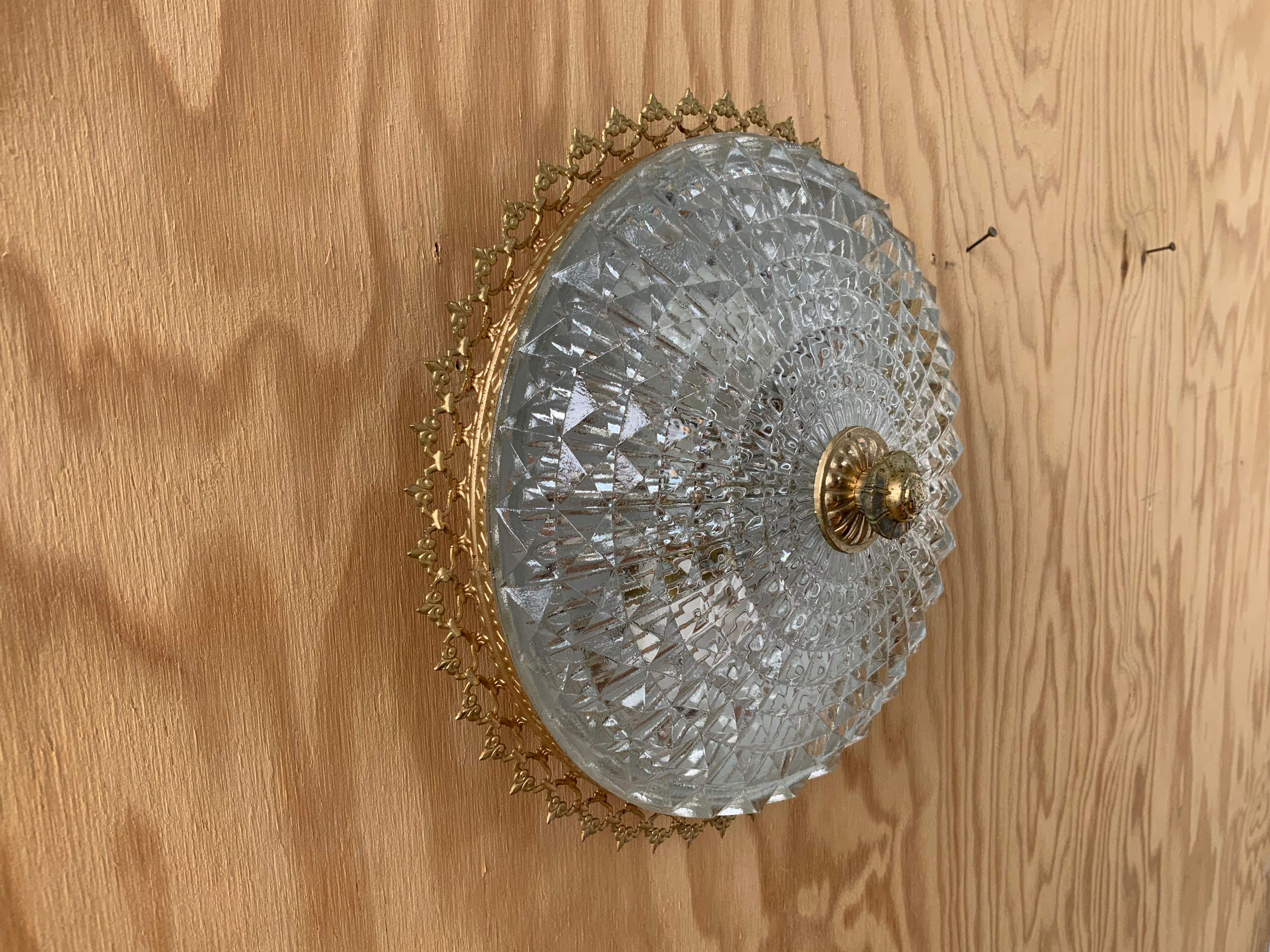 Glass and brass ceiling lamp