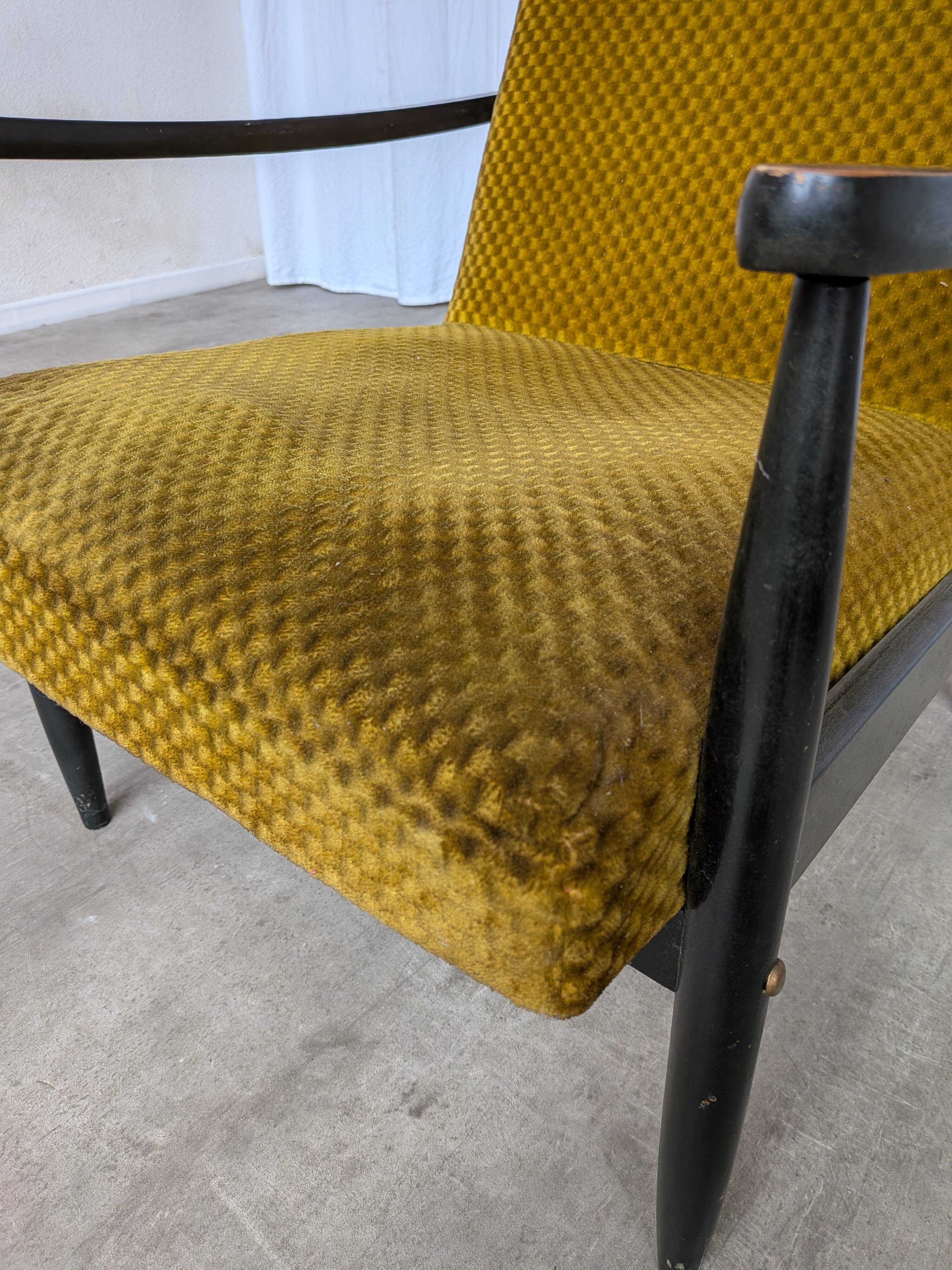 Vintage Yellow Fabric Armchair: Mid-Century Modern Lounge Chair