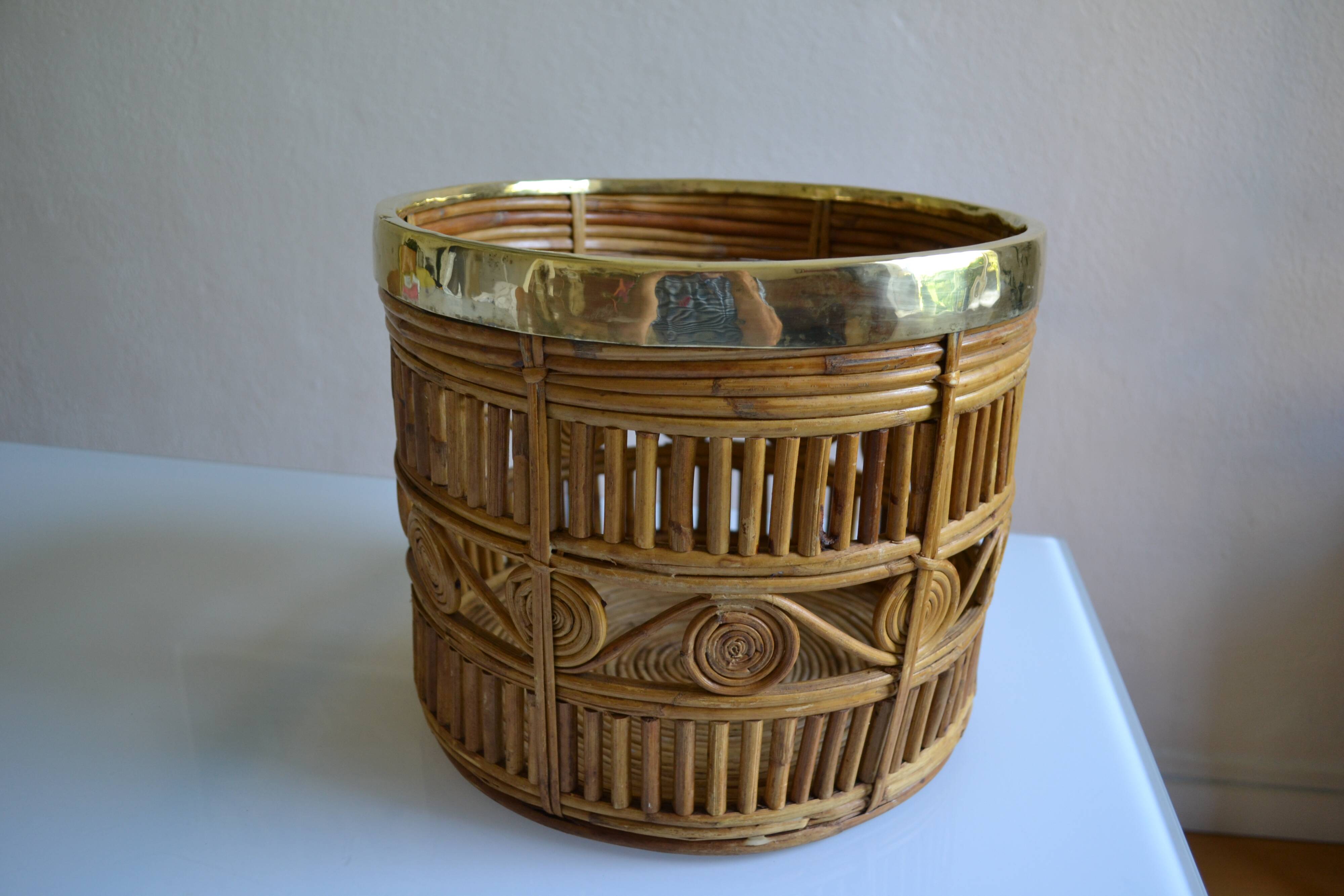 Bamboo and brass basket circa 1960 italy