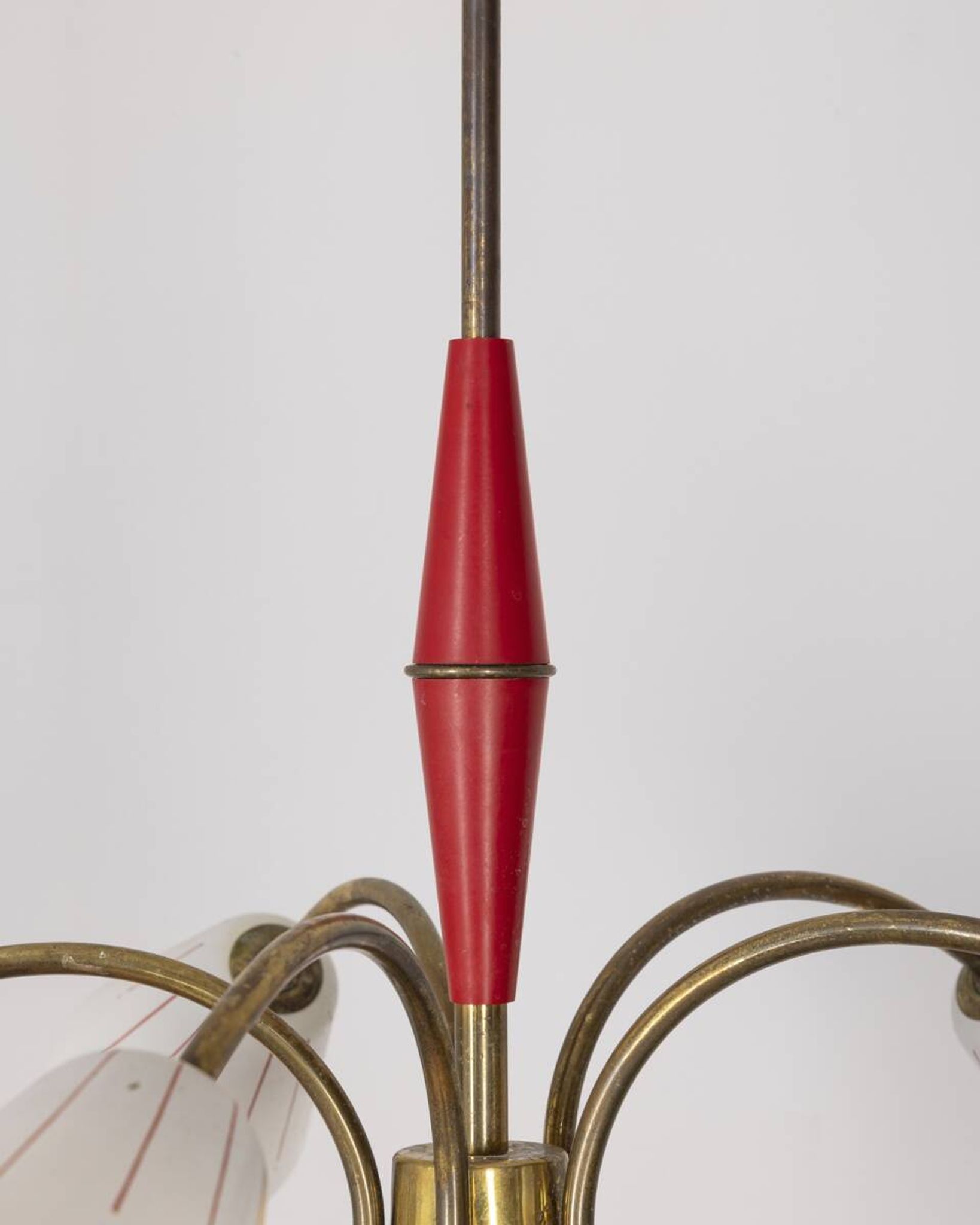Vintage 60's chandelier, red metal and glass, italian design