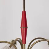 Vintage 60's chandelier, red metal and glass, italian design
