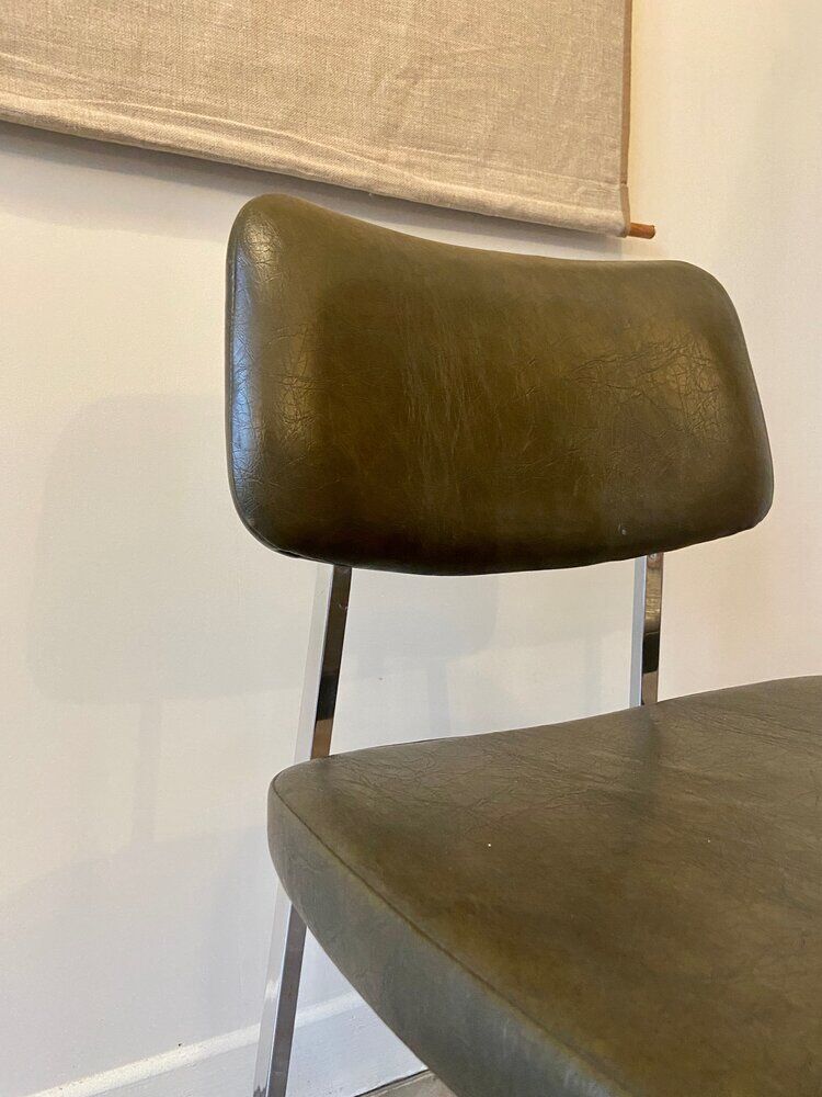 Chrome aluminum chair and khaki green skai