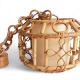 1960s Hand-Crafted Mid-Century Bamboo and Rattan Pendant Lamp, France