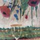 Vintage original floral oil painting with wildflowers in blue vase