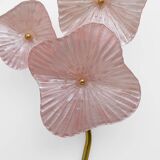 Pair of pearly pink Murano glass and brass wall lights