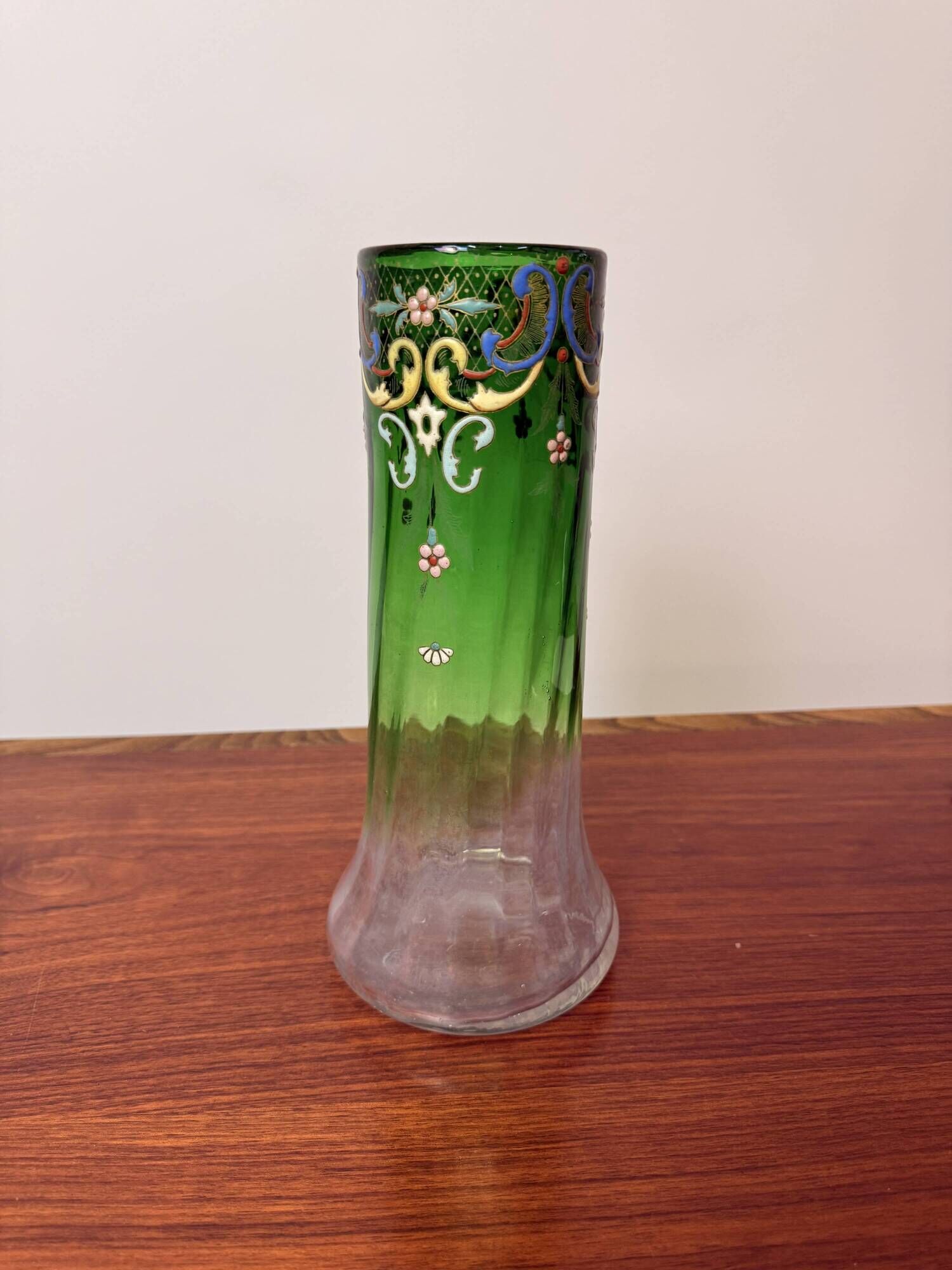 Antique Legras vase – green and transparent with polychrome enamel – Art Nouveau