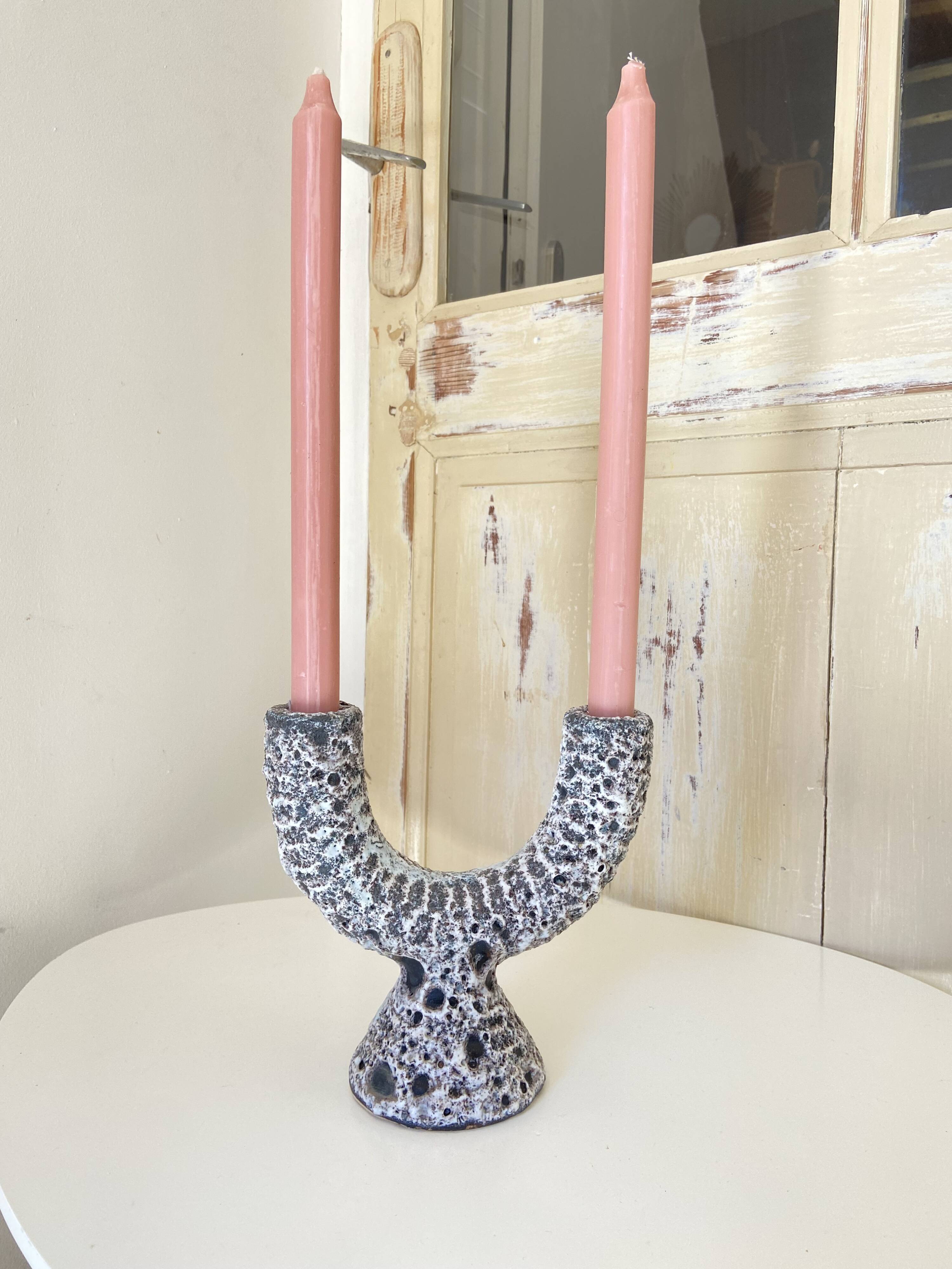 Candelabra candlestick candlestick 2 candles in fat lava style ceramic