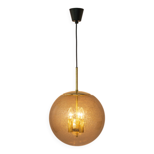 Suspension Limburg en laiton avec boule en verre fumé, Allemagne, années 1970