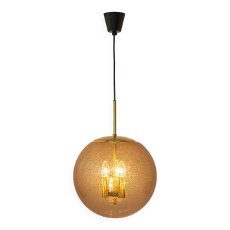 Large Limburg pendant light in brass with smoked glass ball, Germany, 1970s.