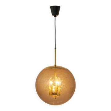 Large Limburg pendant light in brass with smoked glass ball, Germany, 1970s.
