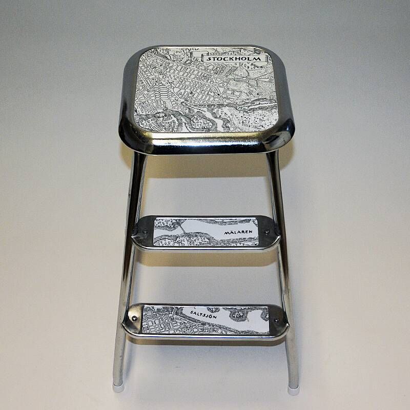 Swedish midcentury step stool Stockholm of chromed steel by Awab 1950s