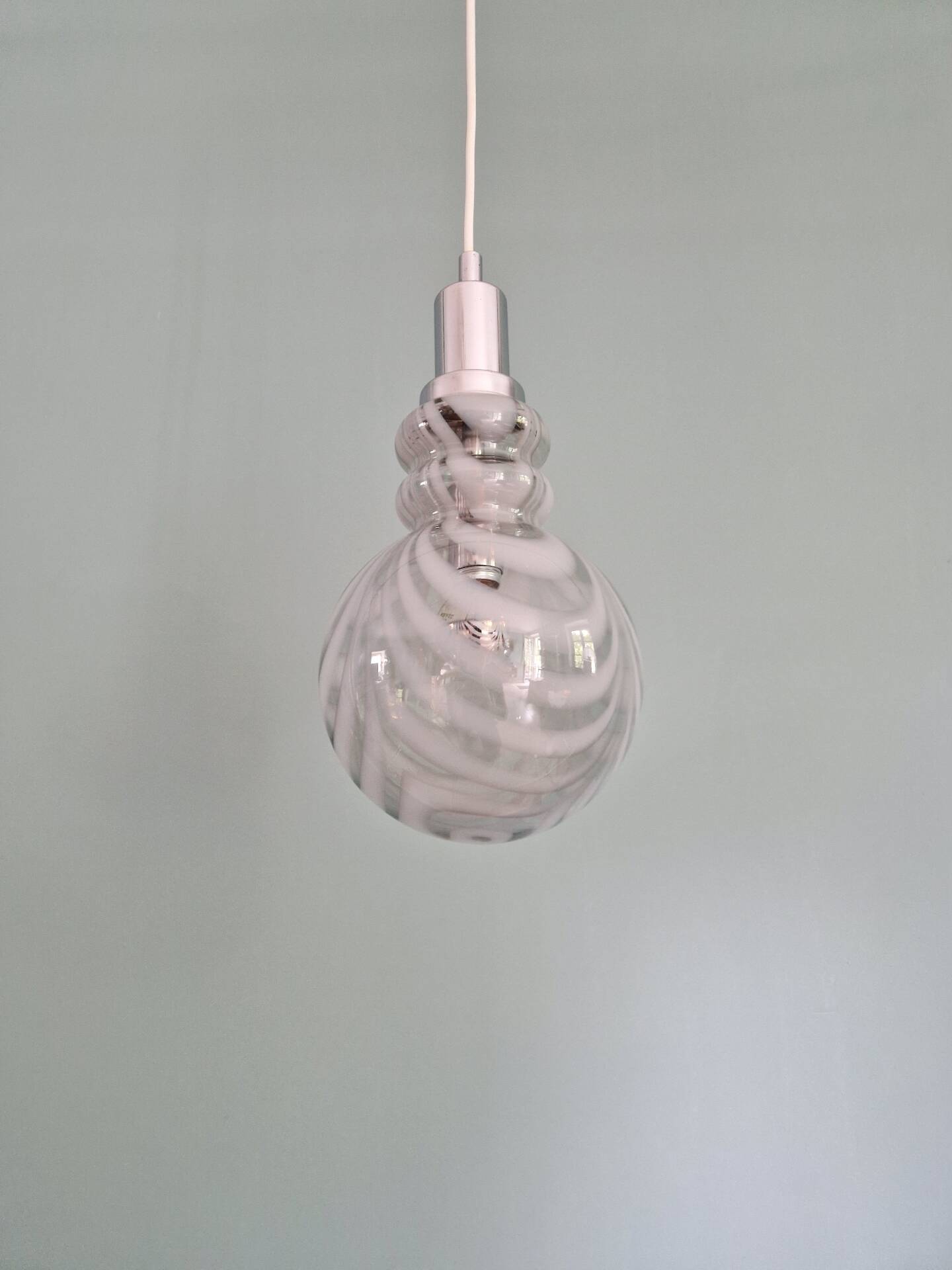 Smoked Murano glass pendant with white spirals, 1970s