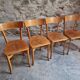 Set of 4 French bistro chairs, beech and plywood, 1960s, mid-century dining chairs.